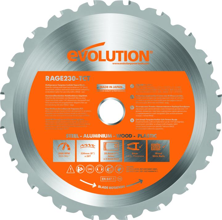 Evolution Lame de scie TCT pour la découpe d'acier de 230 mm 48z (EVO-230-48-S)