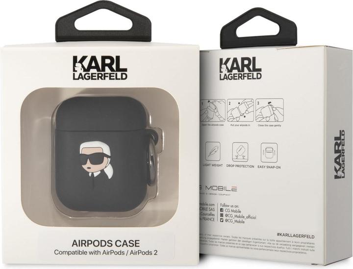 Image du produit Karl Lagerfeld KLA2RUNIKK AirPods 1/2 cover black/black Silicone Karl Head 3D (Couvercle de l'étui de chargement)
