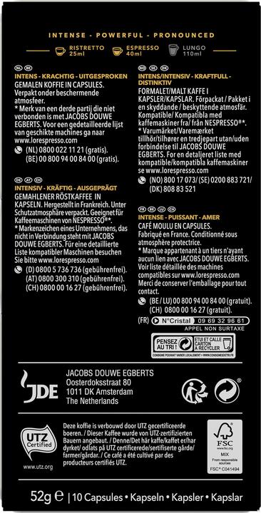 Valori nutrizionali e ingredienti L’OR Espresso Capsula di caffè L'Or Espresso Onyx 10 pezzi (10 x Porta.)