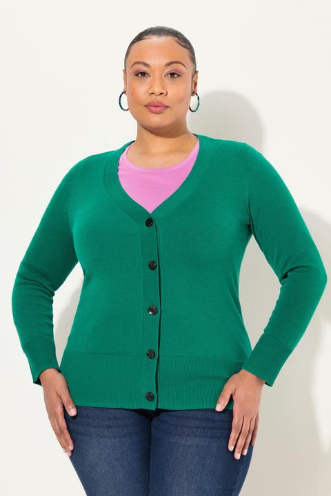 Image du produit Ulla Popken Cardigan fine maille, encolure en V et patte de boutonnage (42, 44)