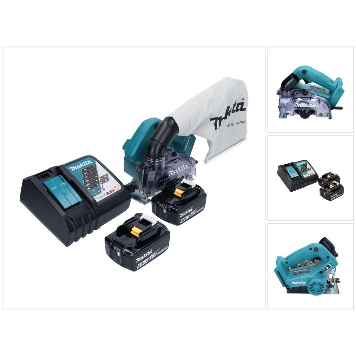 Makita, Schleifmaschine + Poliermaschine, DCC 500 RG Akku Diamantschneider 18 V 125 mm Brushless + 2x Akku 6,0 Ah + Lade...