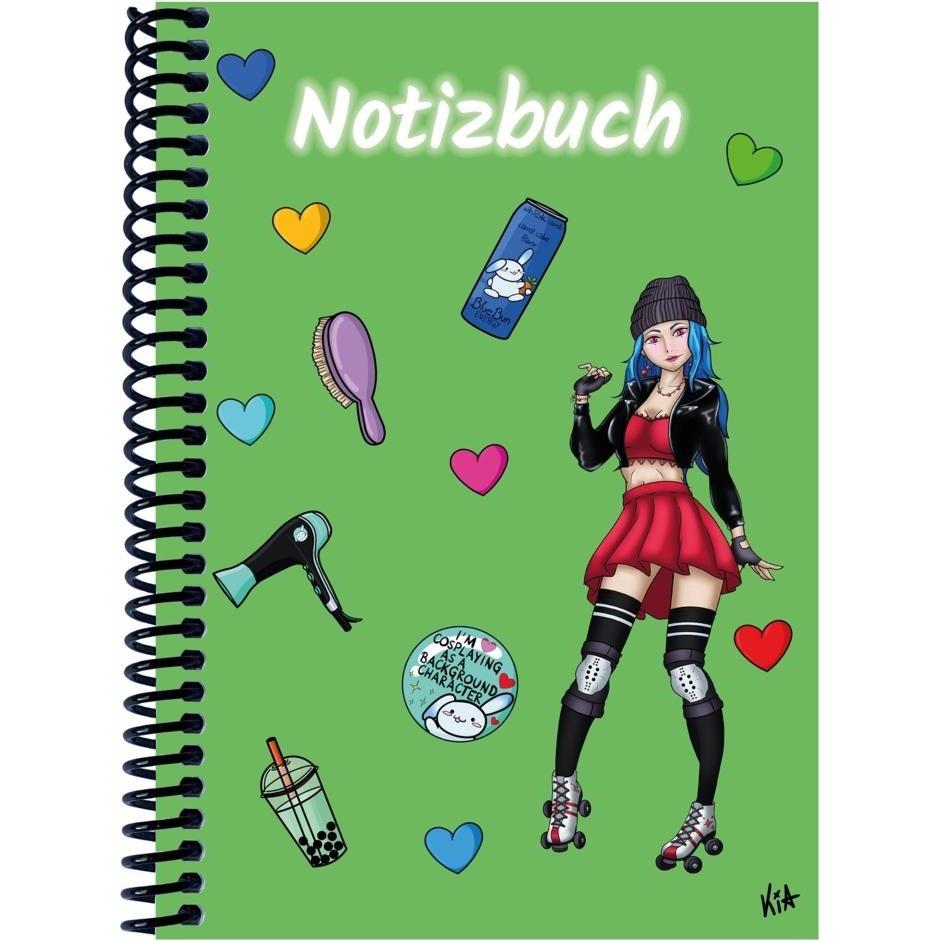 E & Z, Heft + Block, A 4 Notizbuch Manga Enora, grün, karier (A4, Kariert)