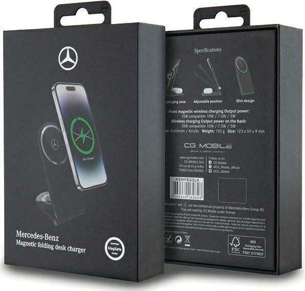 Immagine prodotto Mercedes składana ład. indukcyjna 2w1 MEMFBGSLK 15W czarny/nero Silver Star MagSafe (15 W)