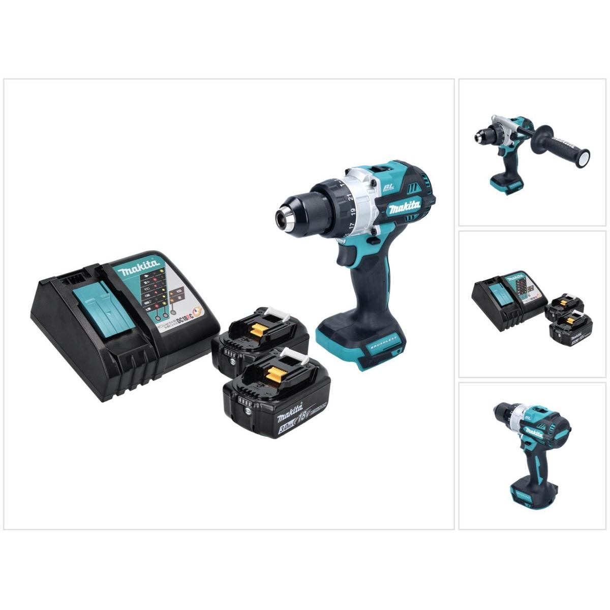 Makita, Bohrmaschine + Akkuschrauber, DHP 486 RF Akku Schlagbohrschrauber 18 V 130 Nm Brushless + 2x Akku 3,0 Ah + Ladeg...