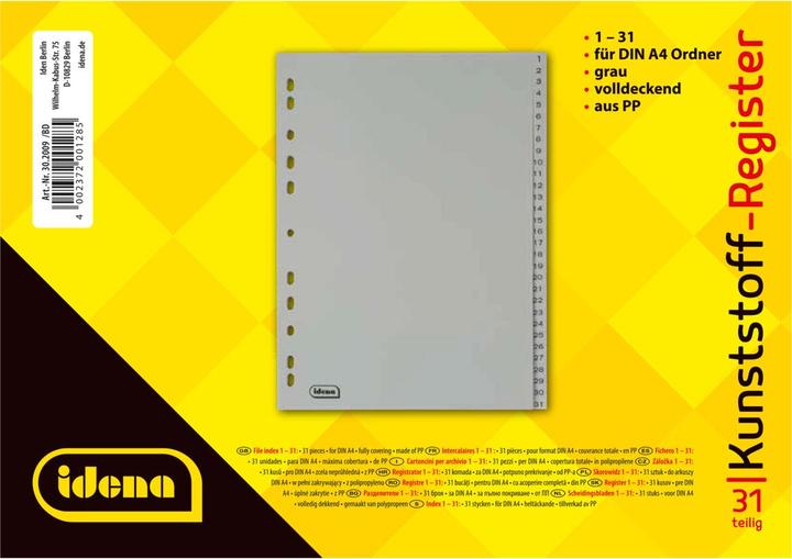 Image du produit Idena Répertoire en plastique A4 1-31 gris PP