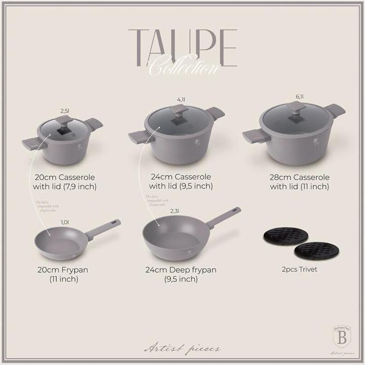 Image du produit BerlingerHaus Set de cuisine design avec dessous de plat, 10 pièces, taupe (Ensemble de casseroles et de poêles de cuisson, Aluminium)
