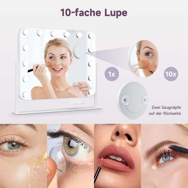 Actual product image SONNI 50x47cm wei? Schminkspiegel mit 3 Farbe Licht, mit USB, 10x Vergr??erung, Wendbar