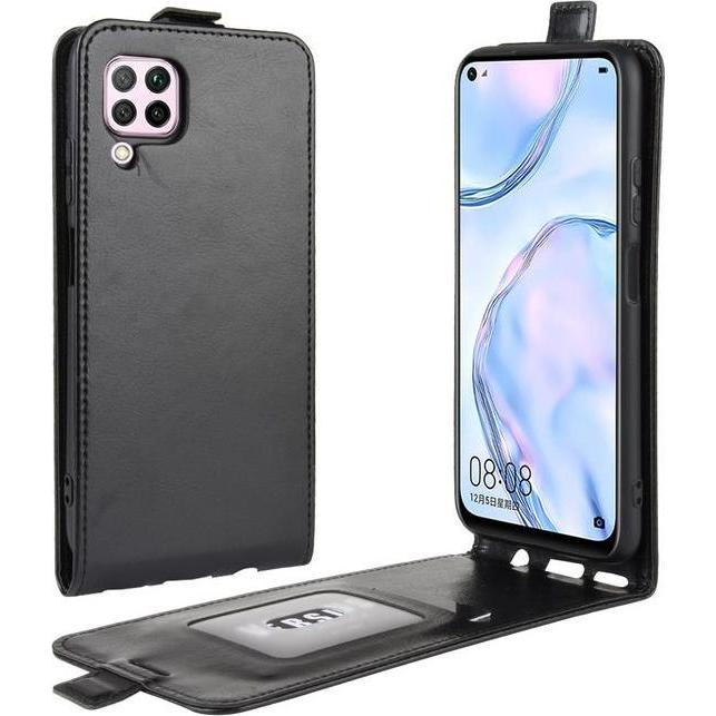 MU Classic Leder Flipcase Hülle (Huawei P40 Lite), Smartphone Hülle, Schwarz