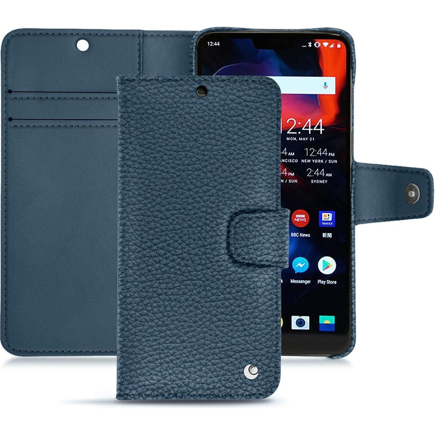 Noreve Lederschutzhülle Wallet (OnePlus 6), Smartphone Hülle, Blau