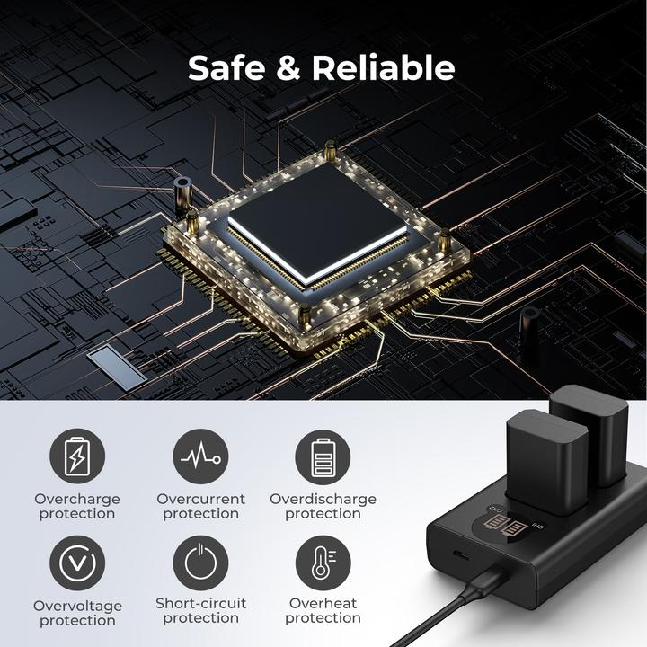 Produktbild K&F Concept FW50 Digital Camera Dual Channel Type-C Charger with LCD Digital Display Screen (Kamera Akku Ladegerät)