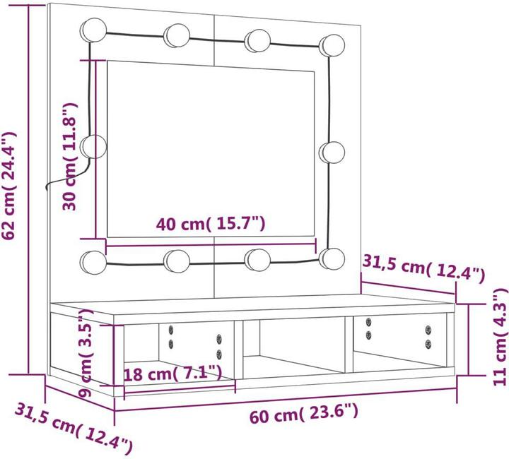 Produktbild vidaXL Spiegelschrank (60 x 31.50 x 62 cm)