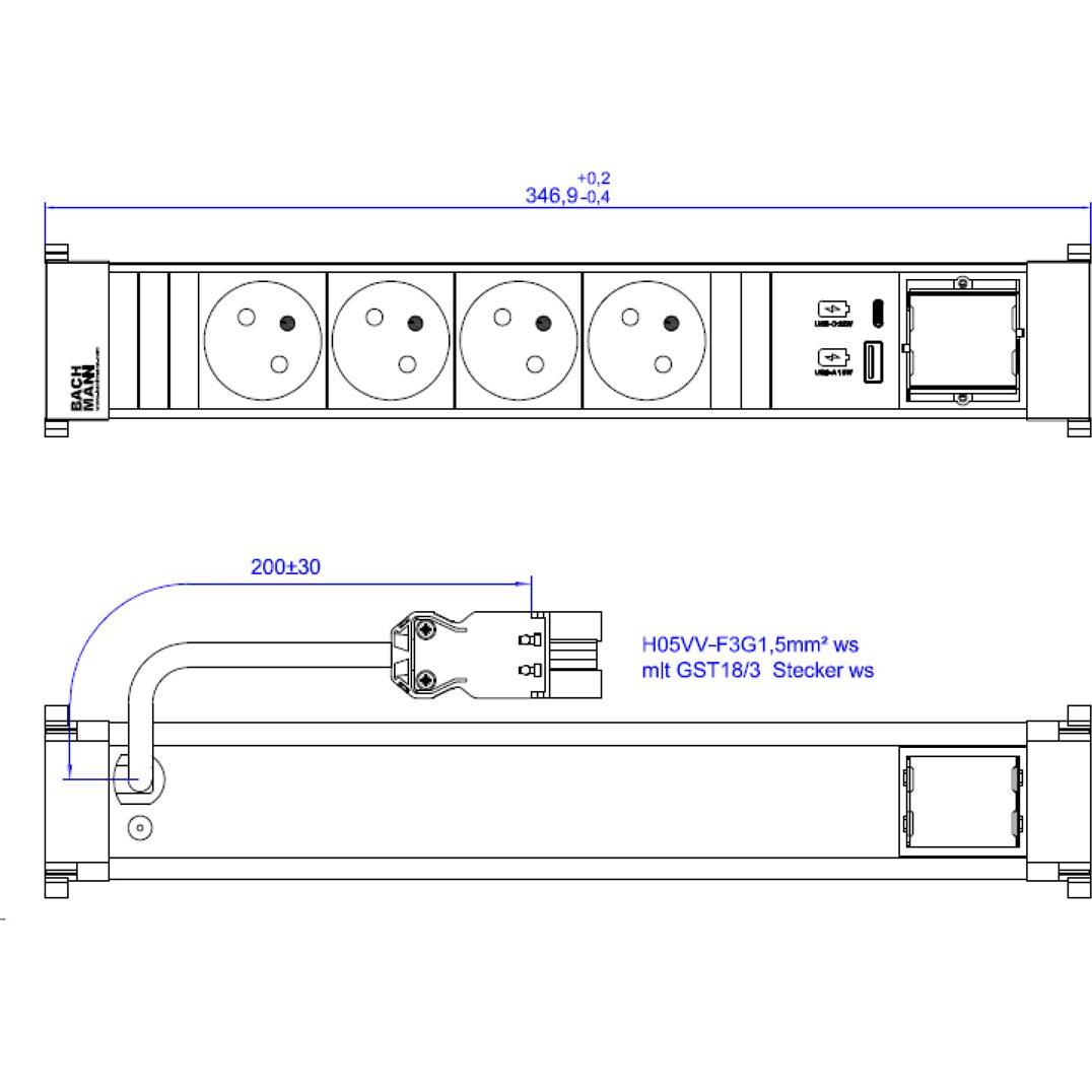 Thumbnail - Bachmann, Steckdosenleiste, BACH Steckdosenleiste (4 x, CEE 7/5, CEE 7/3, 0.20 m)