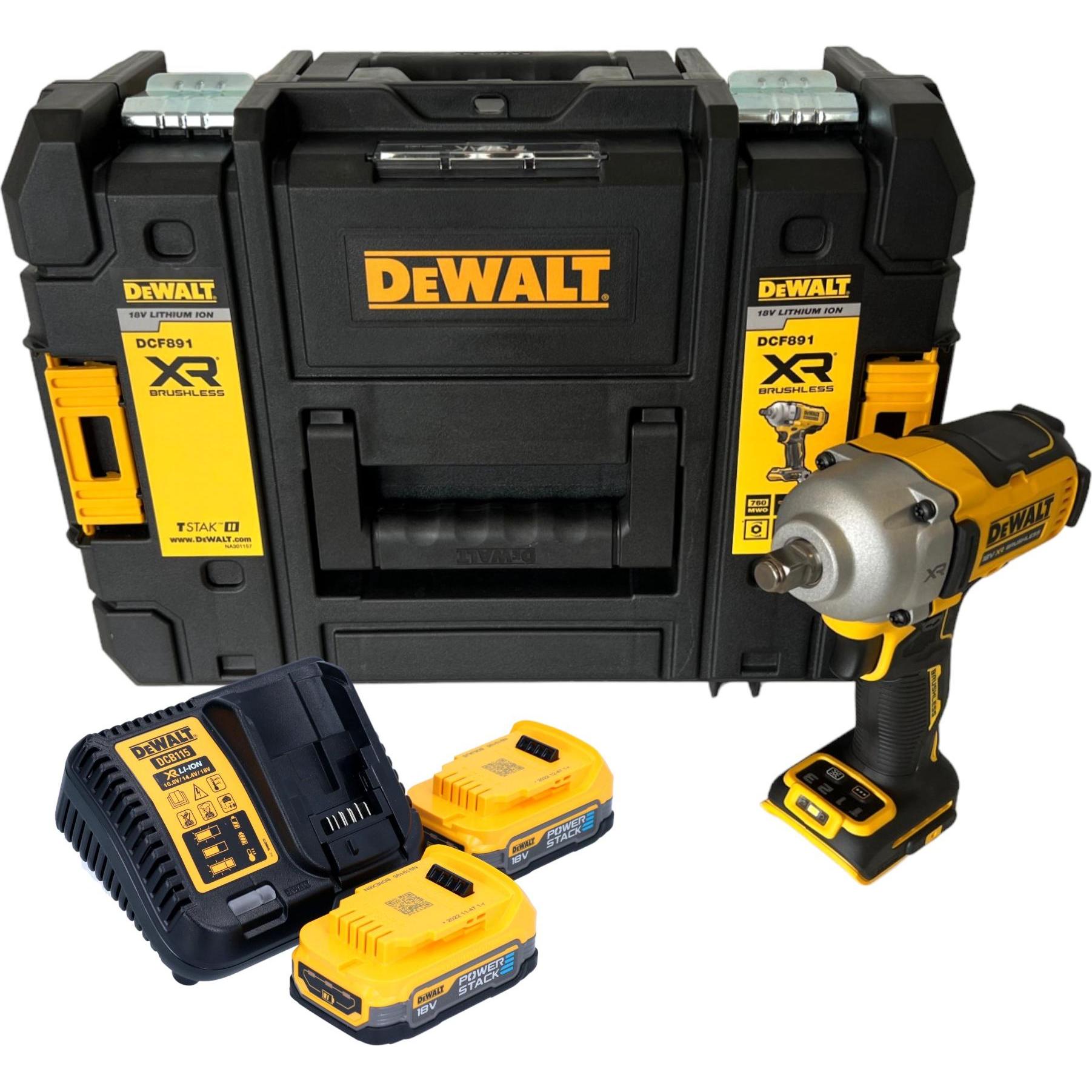 Thumbnail - DeWalt, Bohrmaschine + Akkuschrauber, DCF 891 E2T Akku Schlagschrauber 18 V 1084 Nm 1/2" Brushless + 2x Powerstack Akku ...