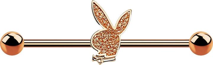 Immagine prodotto Star Piercing Barbell rosegold mit zwei Kugeln Glitter Playboy Bunny (Ottone, Acciaio chirurgico 316L)