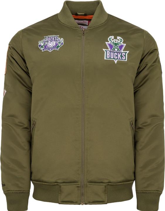 Image du produit Mitchell & Ness M&N Satin Bomber Veste - PATCHES Milwaukee Bucks (M)