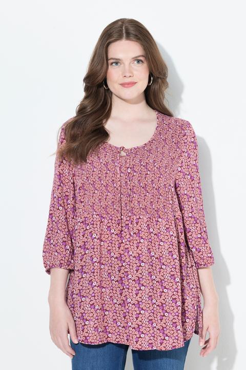 Produktbild Ulla Popken Smokbluse, Blüten, A-Linie, Rundhals, 3/4-Arm (42, 44)