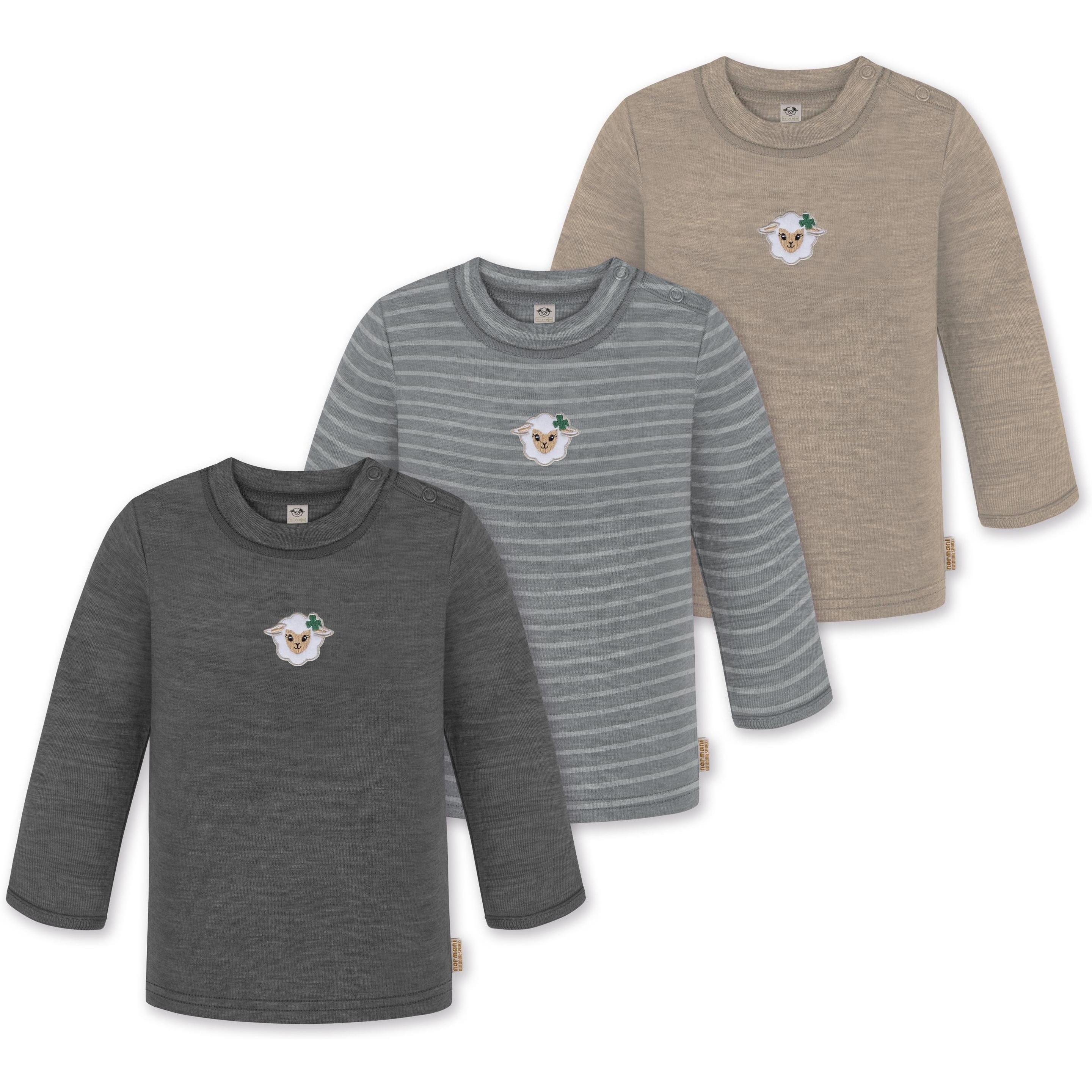 Normani, Herren, Body, 3er Pack Baby Merino Longsleeve „Taupo" - 9475, Beige, (68)