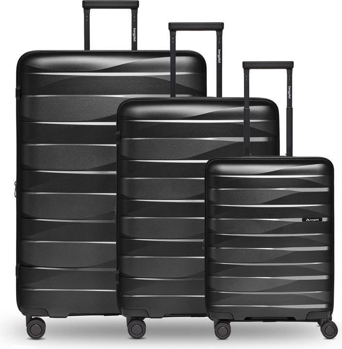 Actual product image Bergpfeil Travel 4-wheel suitcase set, 3-piece, with stretch fold (228 l)