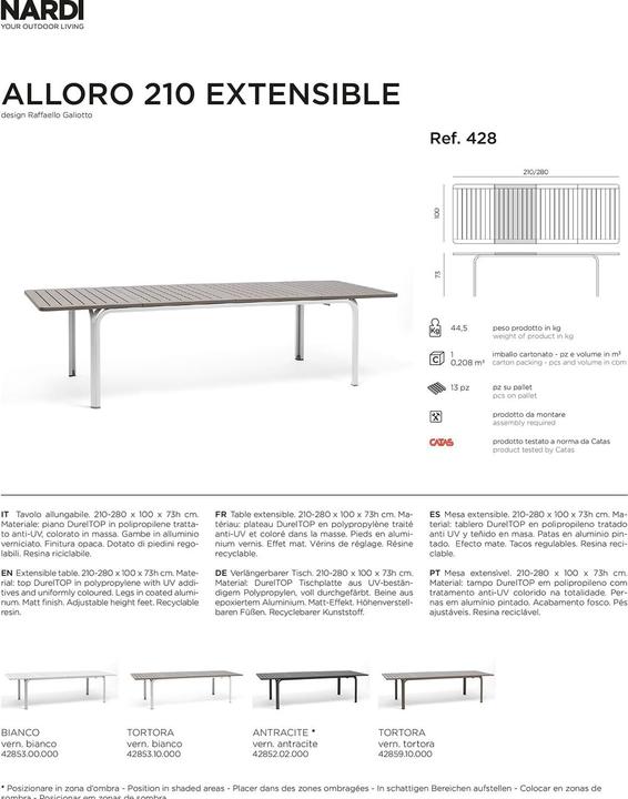 Actual product image Nardi Alloro Ext. (210 cm)
