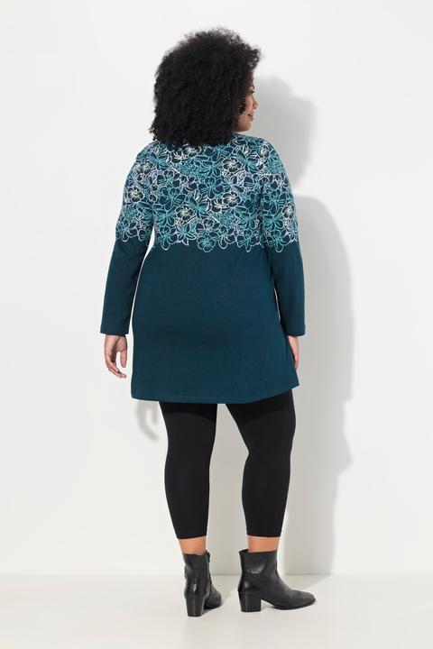 Actual product image Ulla Popken Floral Placement Print Long Sleeve V-Neck Cotton Knit Tunic (50, 52)