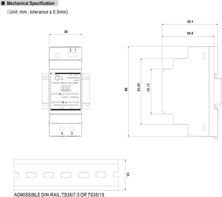 Produktbild MeanWell DIN-Schienenmontage Single Output 1-Phase Leistung: 30W