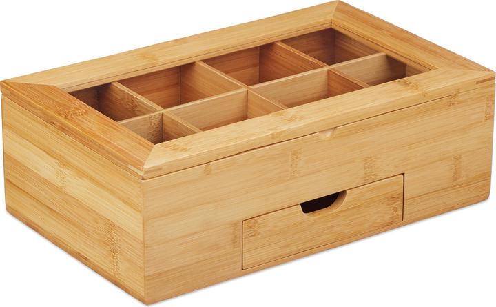 Actual product image Relaxdays Bamboo Tea Box, Lid with Window