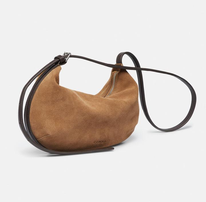 Comma Hobo-Bag aus weichem Veloursleder mit Nappa-Ledergriff
