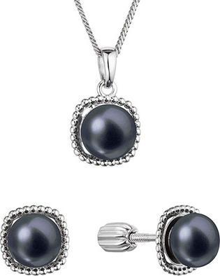 Evolution Group Parure de bijoux en argent avec perles de rivière noires 29065.3B noir (boucles d'oreilles. chaîne.