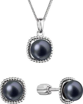 Actual product image Evolution Group Silver jewellery set with black river pearls 29065.3B black (earrings. chain.