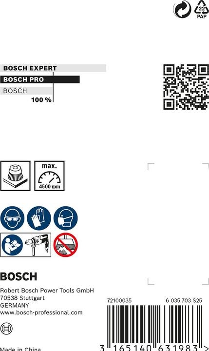 Actual product image Bosch Professional Zubehör PRO Stainless Steel clean cup brush, straight shaft, 60 x 0.3 mm