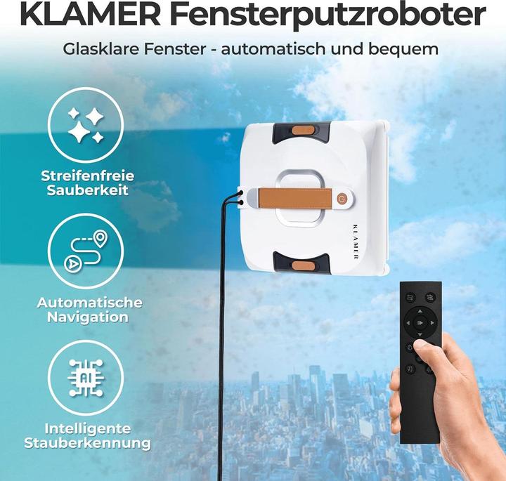 Produktbild KLAMER Fensterputzroboter, Kompakter Fensterroboter mit automatischer Kanten-Erkennung, Dual Sp…
