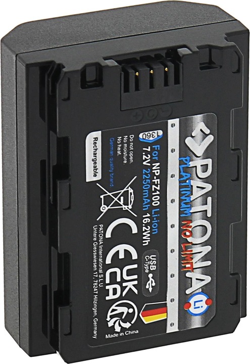 Actual product image Patona Platinum NP-FZ100 USB-C (Rechargeable battery)
