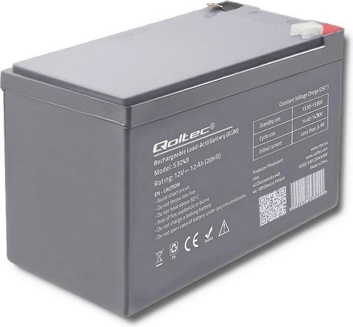 Actual product image Qoltec 53049 AGM battery| 12V| 12Ah - Battery - 12.000 mAh (12 V, 12 Ah)