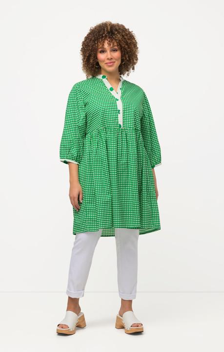 Produktbild Ulla Popken Longtunika, kariert, A-Linie, V-Ausschnitt, 3/4-Arm (50, 52)