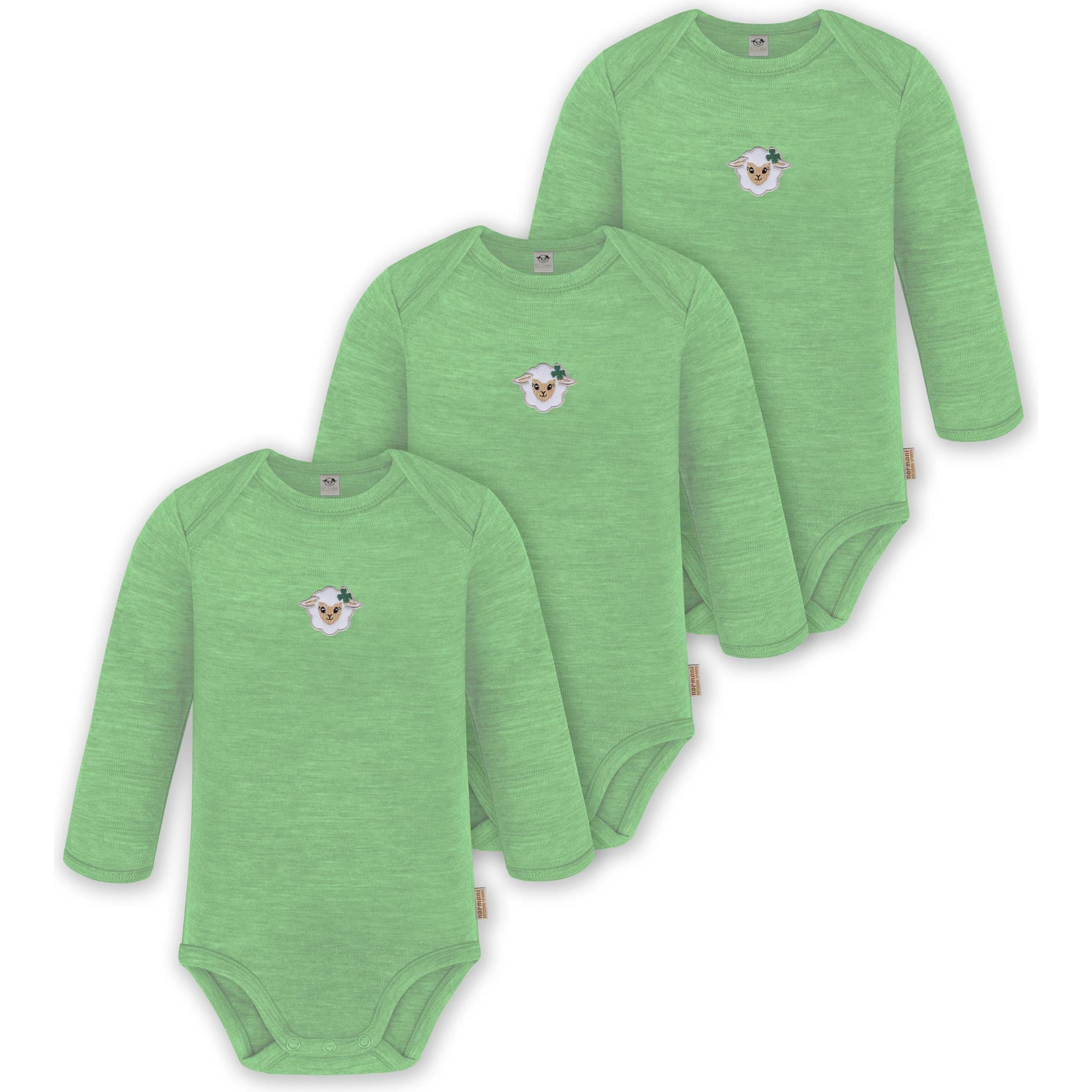 Normani, Herren, Body, 3er Pack Baby Merino Body Langarm „Auckland" - 9371, Grün, (92)