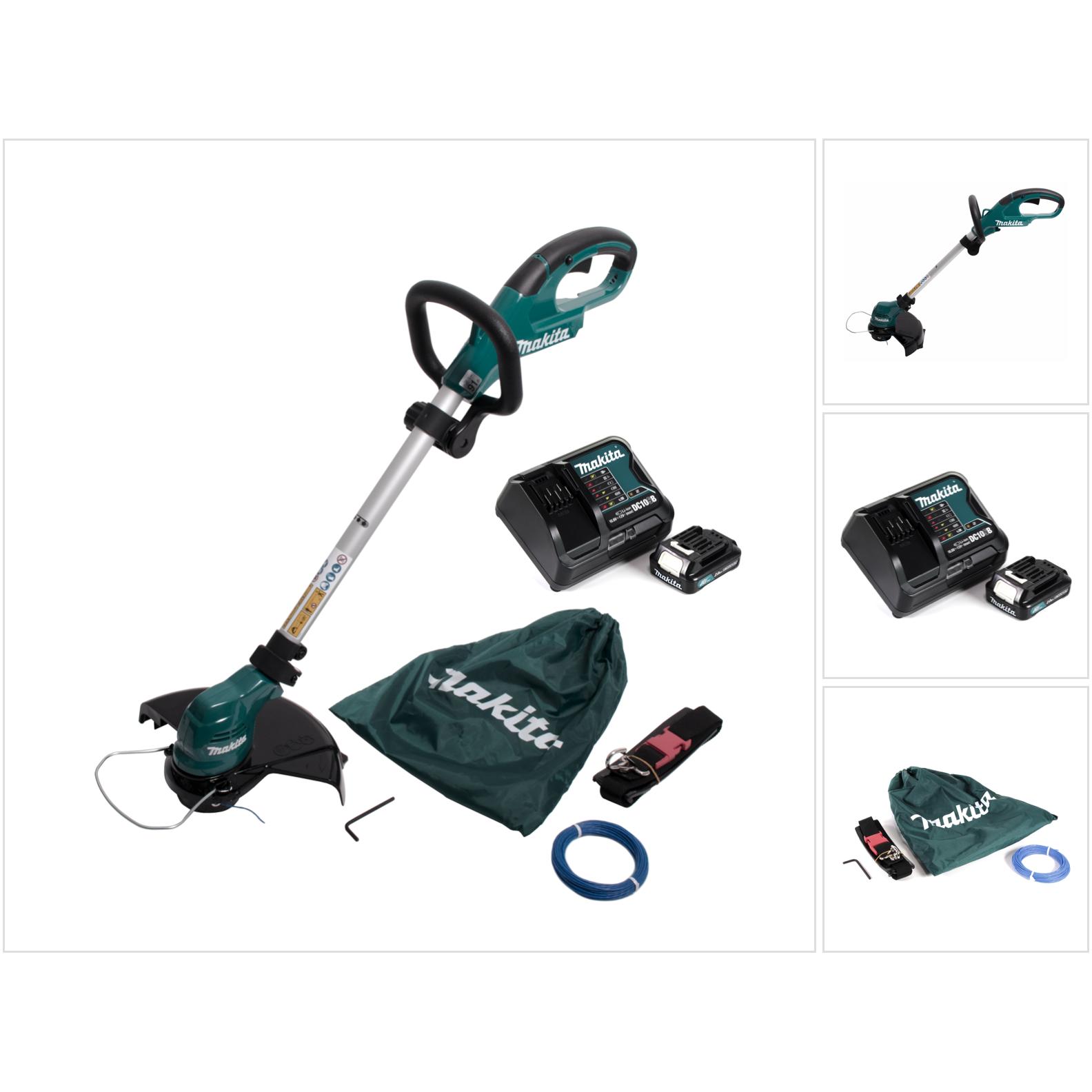 Makita, Rasentrimmer, UR 100 DSA1 Akku Rasentrimmer 10,8V + 1x Akku 2,0Ah + Lader + 1x Fadenkopf und Zubehör (Trimmfaden...