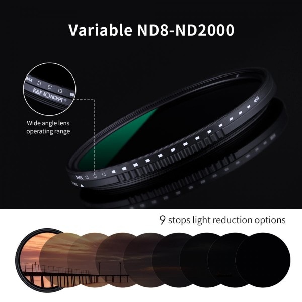 Produktbild K&F Concept Variabler ND-Filter ND8 bis ND2000 (52 mm, ND- / Graufilter)