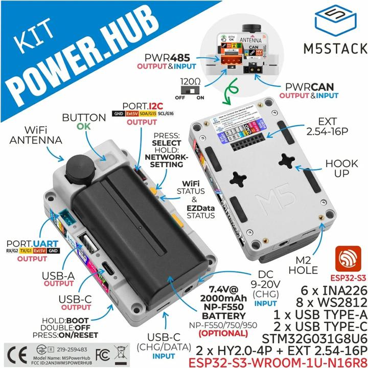 Produktbild M5Stack PowerHub ESP32 S3 IoT Entwicklungskit für Energiemanagement