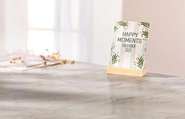 Actual product image Happy Moments" desk calendar with wooden stand 2025 (11 x 15.5 cm, German)