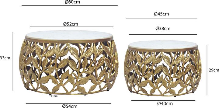 Produktbild FineBuy 2er Set Couchtisch Marmor Metall rund Wohnzimmertisch Beistelltisch Satztisch (60 x 60 x 33 cm)