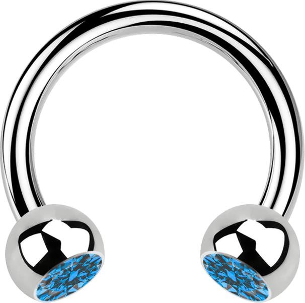 Produktbild Star Piercing Micro Circular Barbell silber mit zwei Kugeln Kristall hellblau (Chirurgenstahl 316L, ohne Messing)