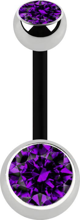 Image du produit Star Piercing Banane noire avec deux boules argentées cristal violet (Matières plastiques, Acier chirurgical 316L, sans laiton)