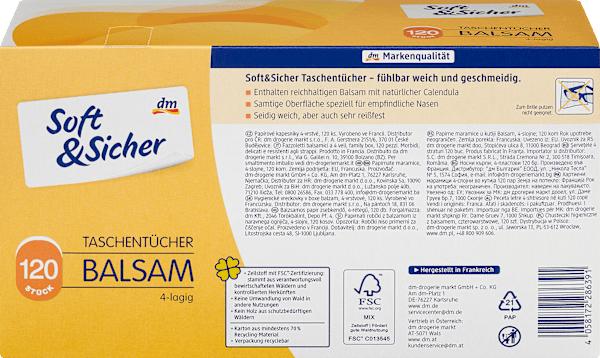 Nutritional values and ingredients dm Soft&Sicher Handkerchief Box Balsam 4-ply