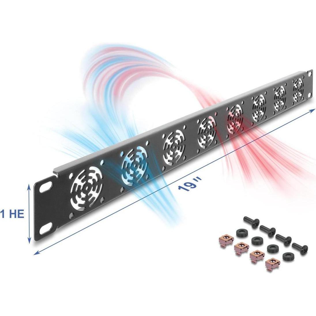 Delock 19" 1 HE Rackblende für 8 Lüfter 40 x 40 mm dunkelgra, Accessori per armadio rack, Grigio