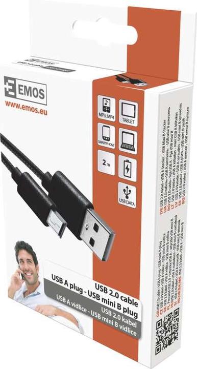 Produktbild Emos USB Kabel 2.0 A Stecker - Mini B Stecker 2m, schwarz (2 m, USB 2.0, 2.50 W)