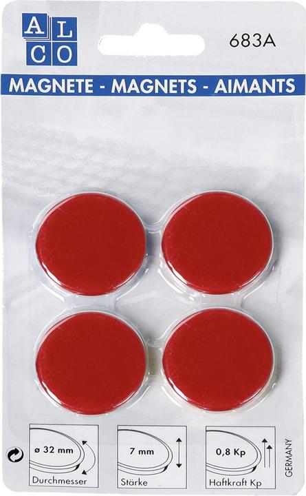 Produktbild Alco Haftmagnet Metall Kunststoff 32mm TG 800 g rot VE=4 Stück (4x)