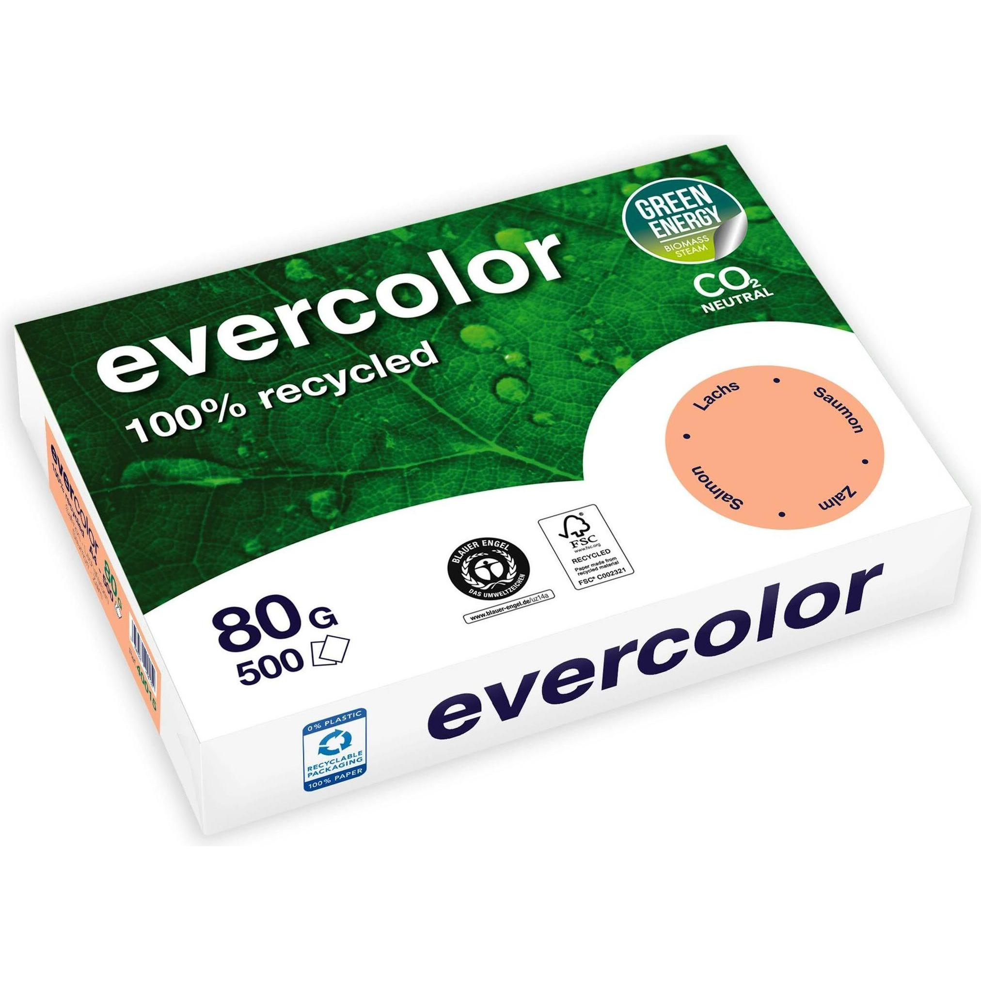 Clairefontaine, Kopierpapier, Recyclingpapier Evercolor lachs DIN A4 80 g/qm 500 Blatt (80 g/m², 500 x, A4)