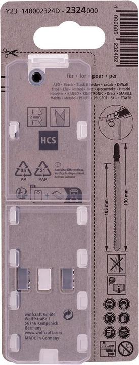Produktbild wolfcraft 2 Stichsägeblätter HCS L=130mm T-Schaft