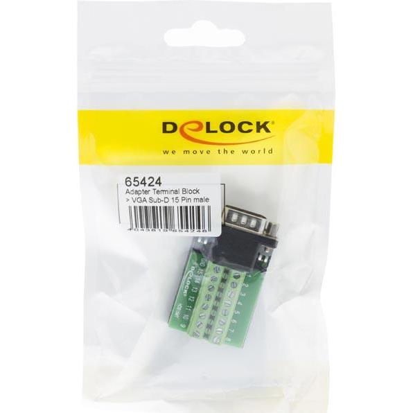 Thumbnail - Delock Terminalblock VGA 15Pin Stecker (Component, 5.40 cm), Data + Video Adapter, Grün, Silber, Schwarz