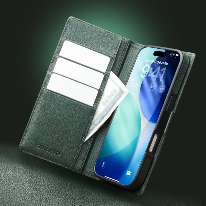 Image du produit QiAlino Coque Flip Luxury magnetic 2 en 1 MagSafe wallet cuir véritable (Apple iPhone 17 Pro)